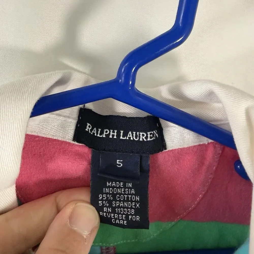 Ralph Lauren Shirt Baby Girl 5 Colorblock Pink Blue Sleeveless Collared Tank Top